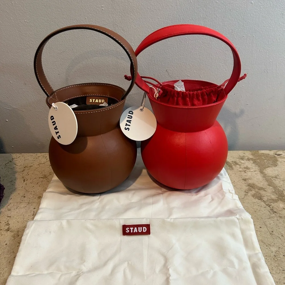 Staud Keaton Red  or brown Leather Bucket Bag or Staud Moreau Macramé Pu… - Picture 4 of 16